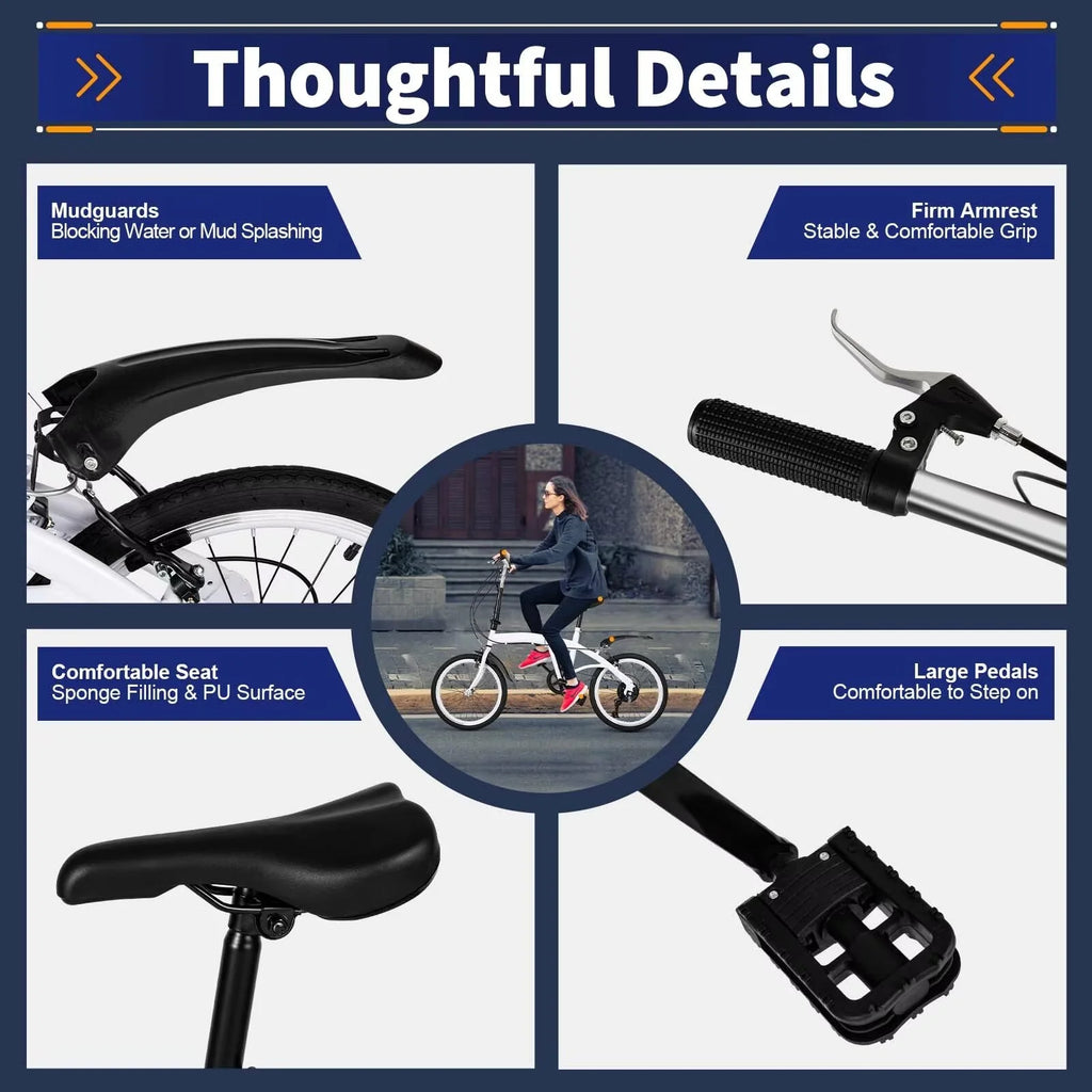 White Folding Bike 6 Speed Gears with Mudguard S4059