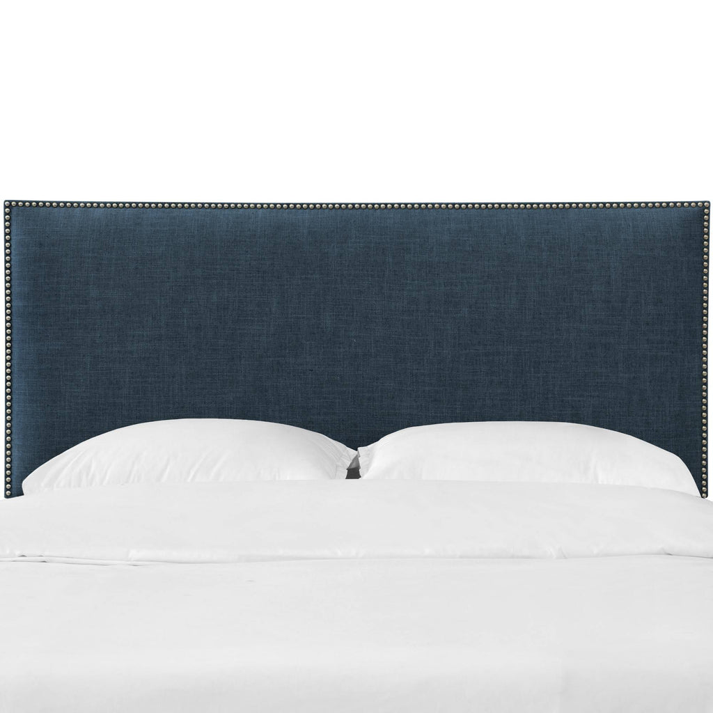 Dark Navy Linen Headboard with Pewter Nailbuttons F1994
