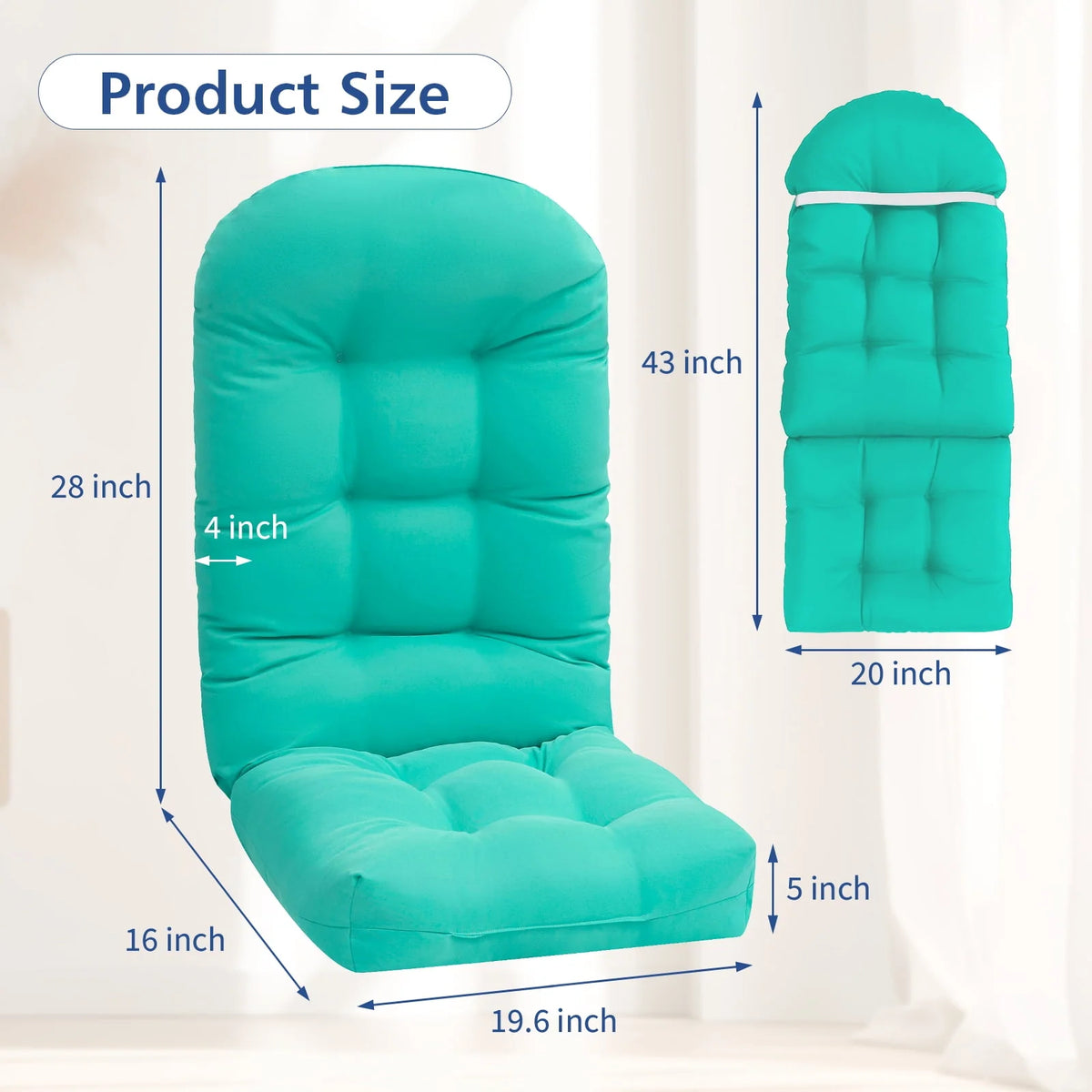 2pc 44x19.6x4 inch Non Slip Waterproof Outdoor Chair Cushion with Ties X70025