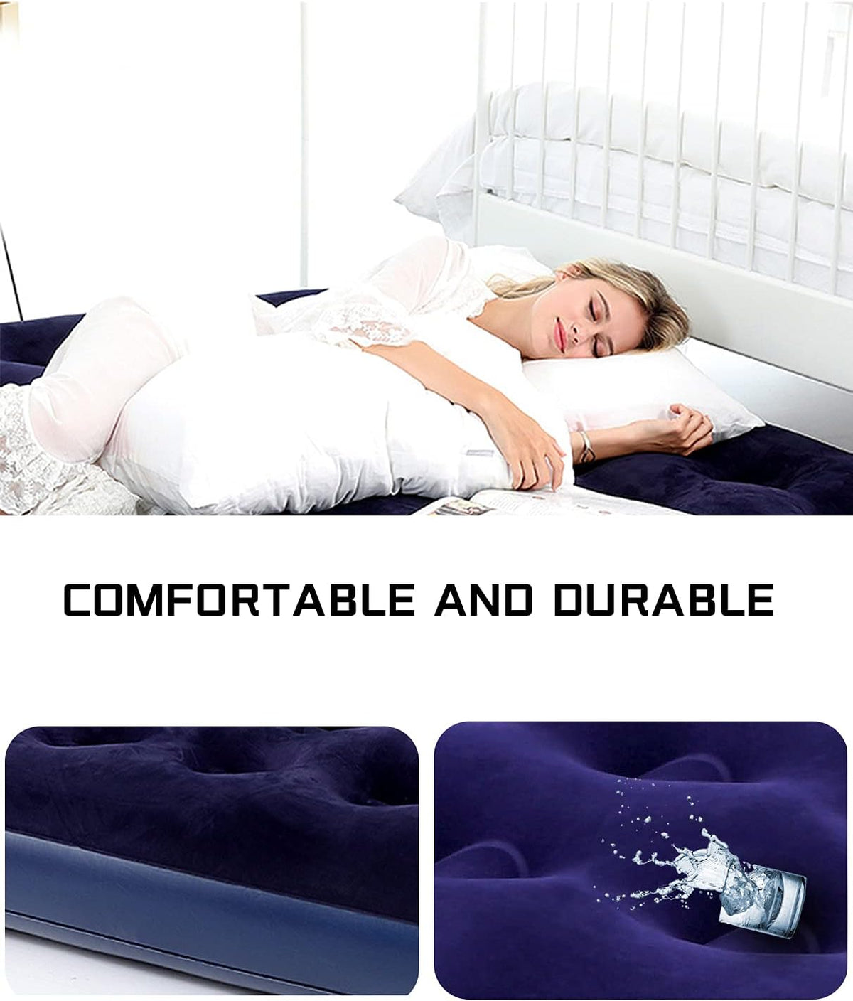 Blue Blow Up Air Mattress with Flocked Top E6877