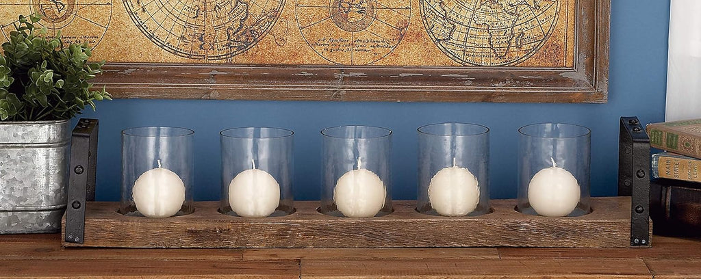 Wood Metal Glass Candle Holder 28 by 5-Inch B1339