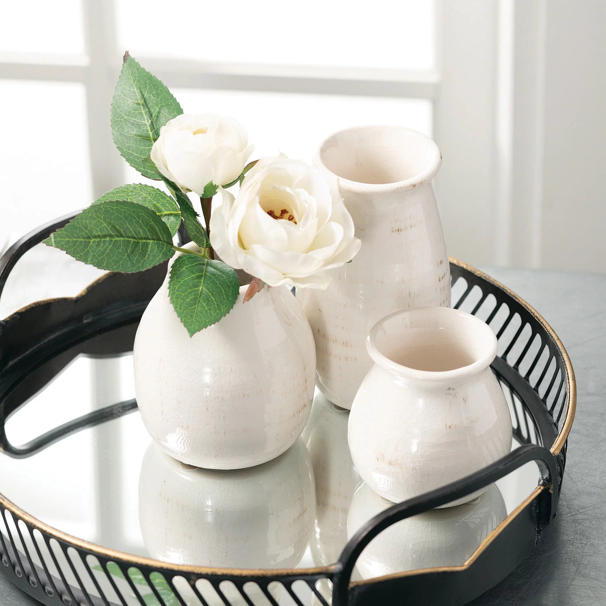 Set of 3 Petite Ceramic Vases White J73447