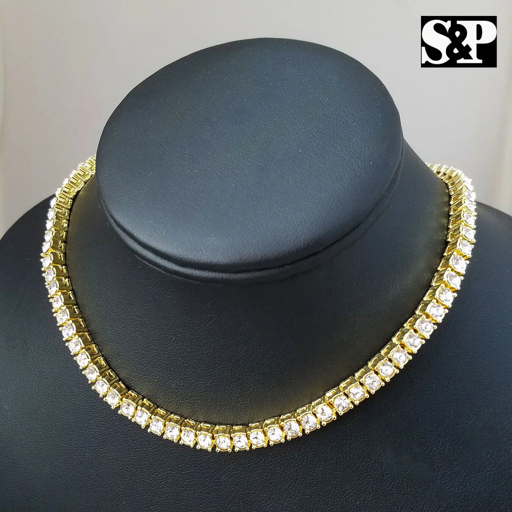 Choker 16" 1 Row Diamond Tennis Chain & Necklace Set I834