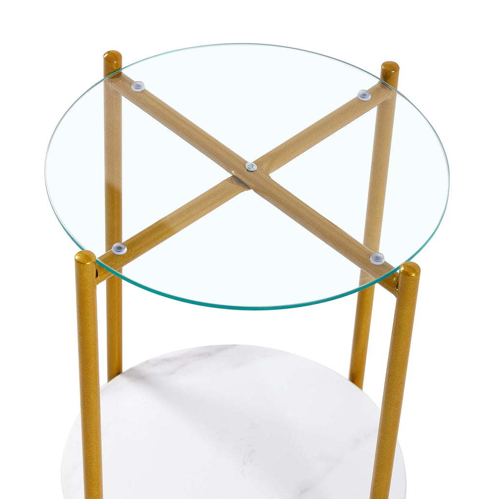 2 Layer Glass Top End Table with Metal Leg Y747935