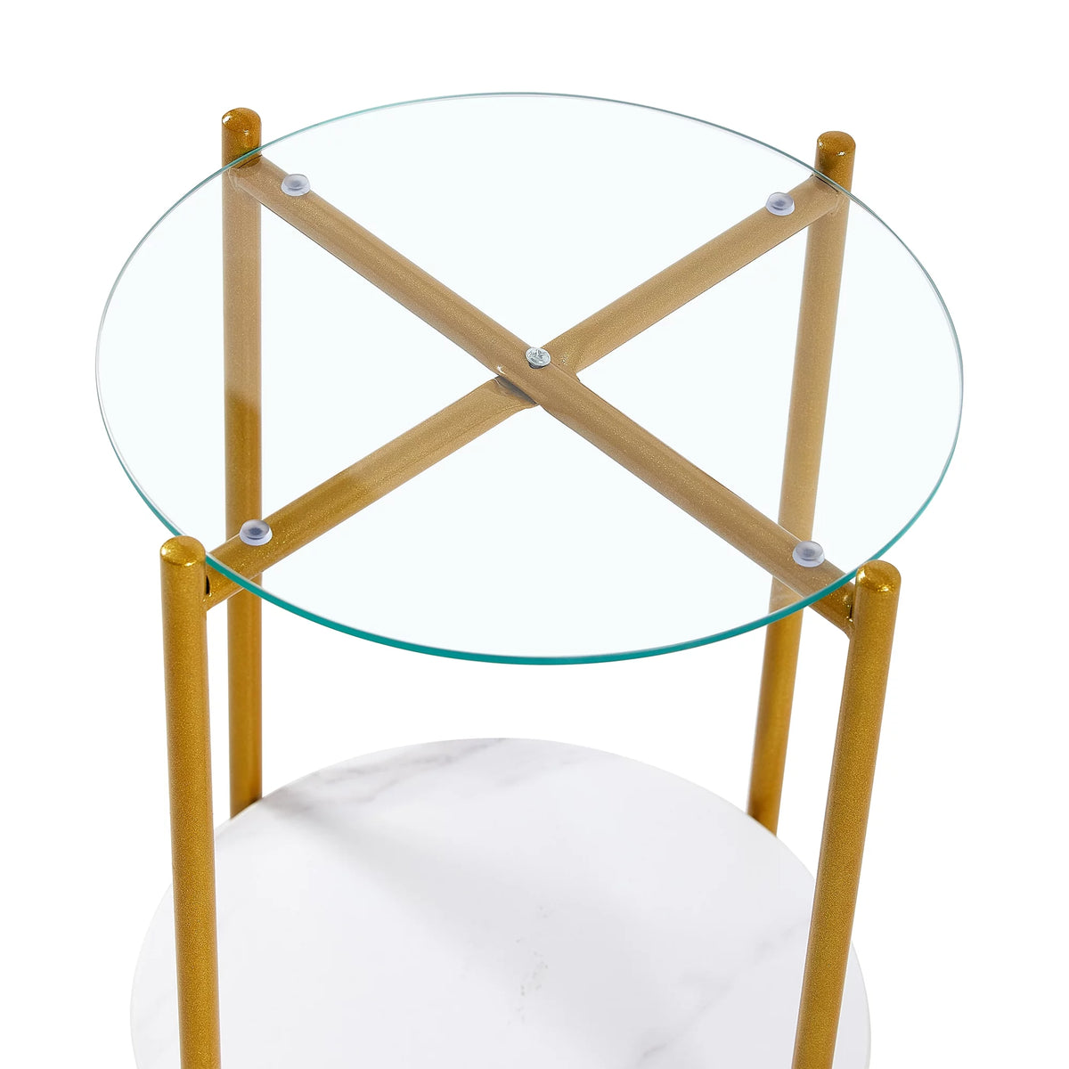 2 Layer Glass Top End Table with Metal Leg Y747935