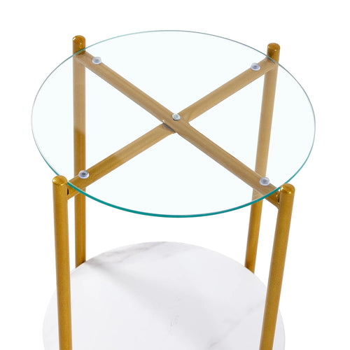 2 Layer Glass Top End Table with Metal Leg Y747935