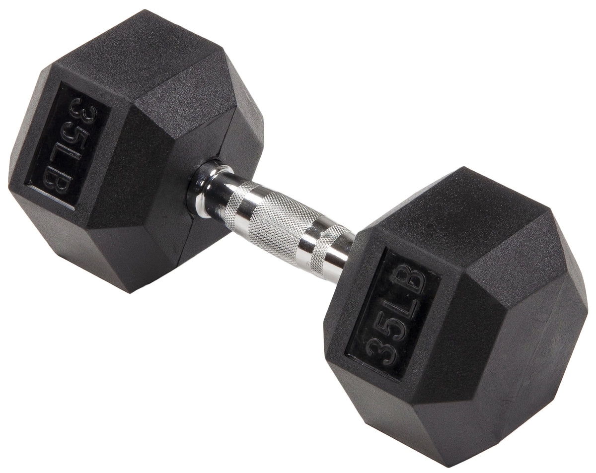 Rubber Encased Hex Dumbbell, 35LBs, Single F732963