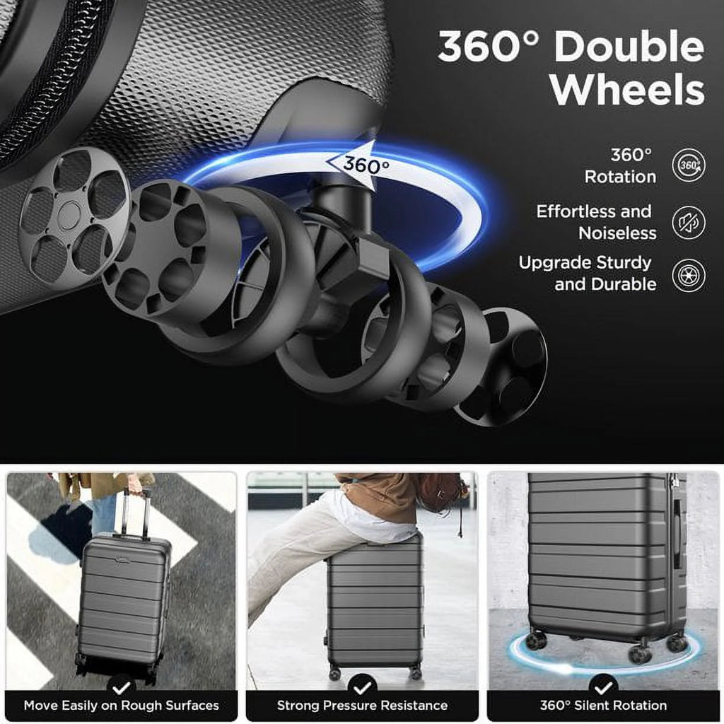 5 Piece Hardside Luggage Suitcase Set with 360° Double Spinner Wheels Integrated TSA Lock ABS Hardshell W896781