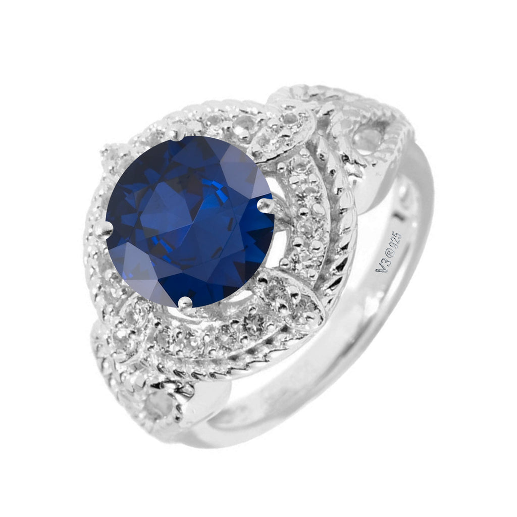 925 Sterling Silver Blue Sapphire White Topaz Halo Ring B787