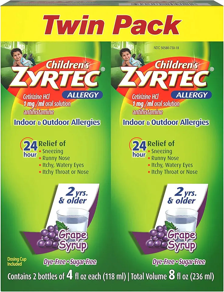 Children's Allergy Syrup with Cetirizine, Sugar-Free Grape, Twin Pack Y5281