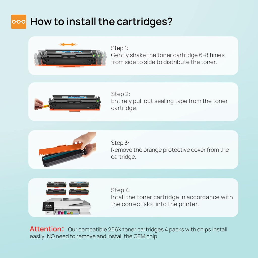 4 Pack High Yield Toner Cartridge with Chip for Color LaserJet Pro Printers X8705
