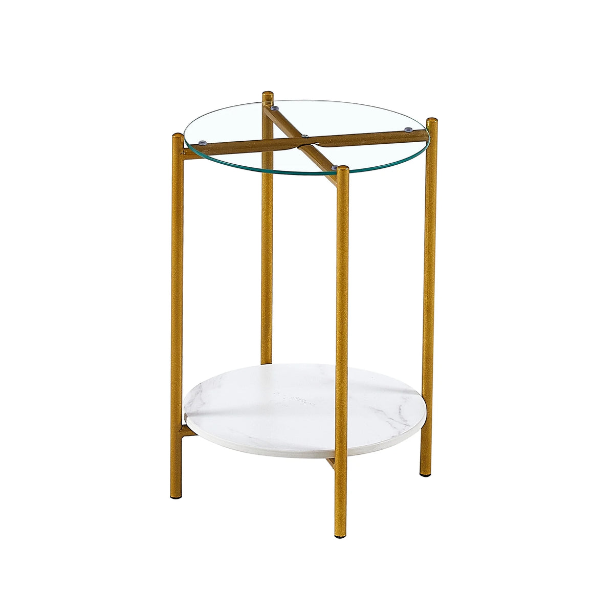 2 Layer Glass Top End Table with Metal Leg Y747935