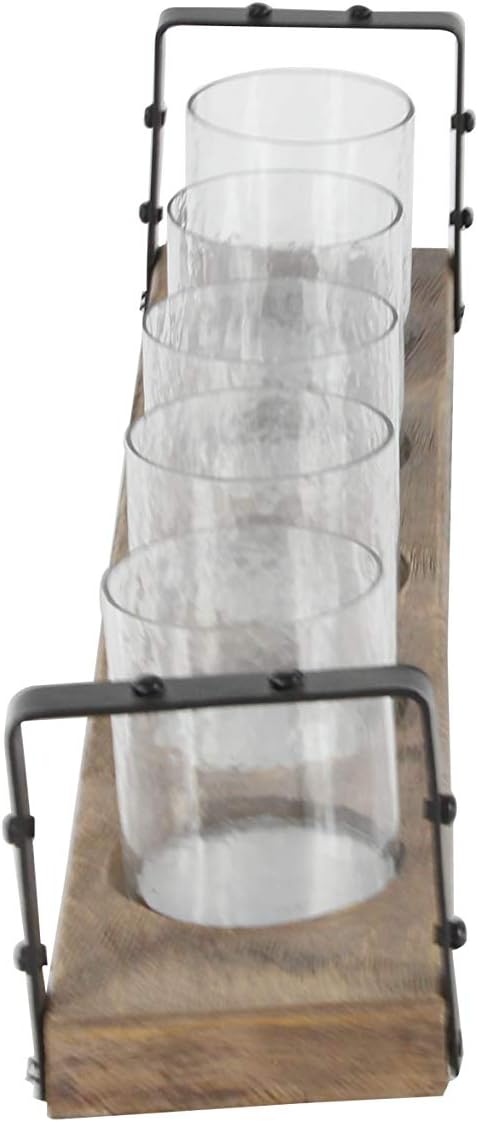 Wood Metal Glass Candle Holder 28 by 5-Inch B1339