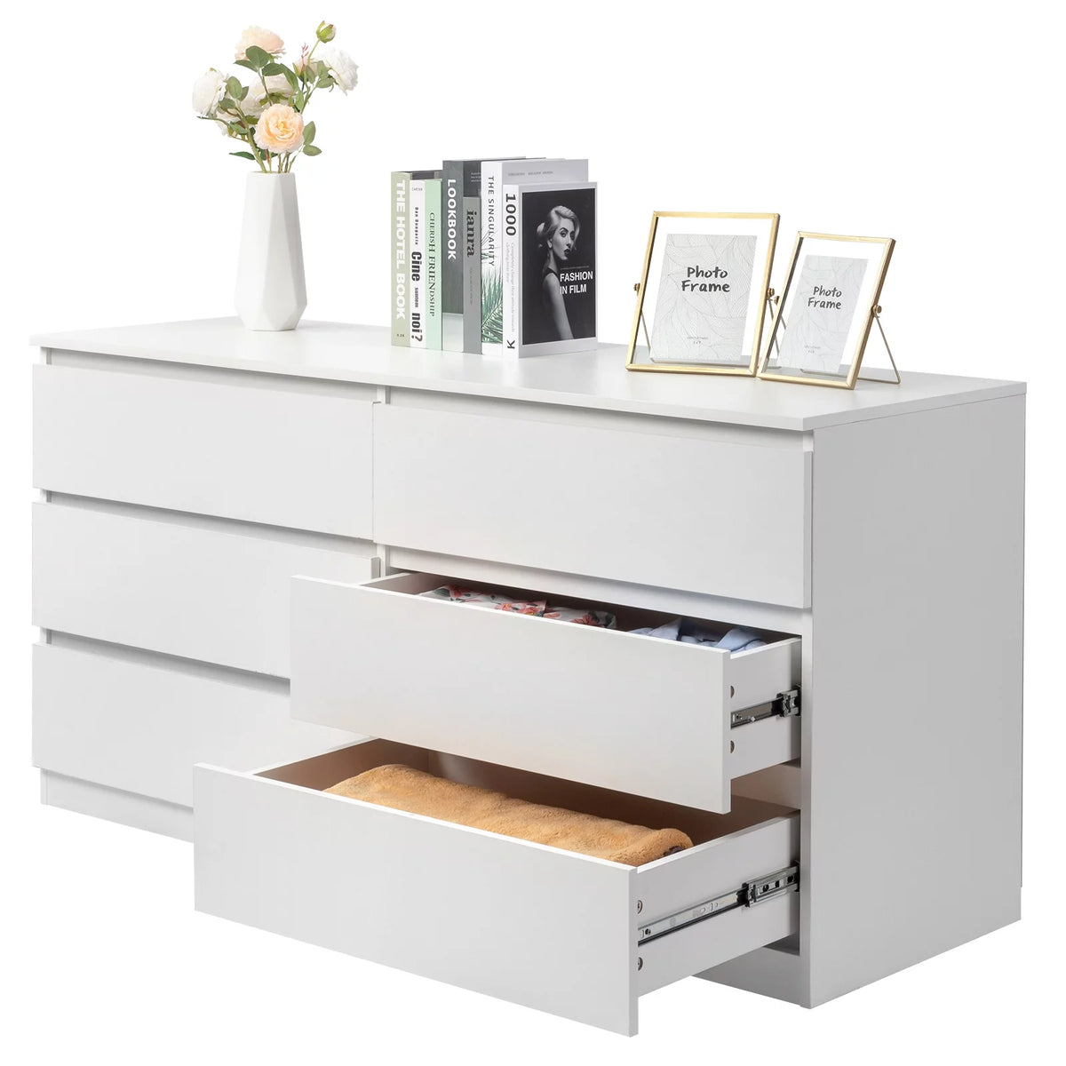 White 6 Drawer Double Dresser F937