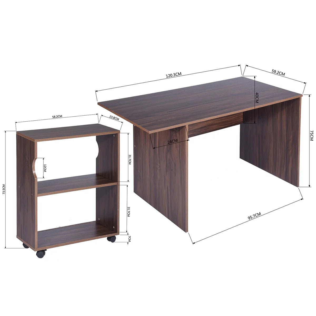 47.4" L Computer Desk with Movable Bookcase E890849