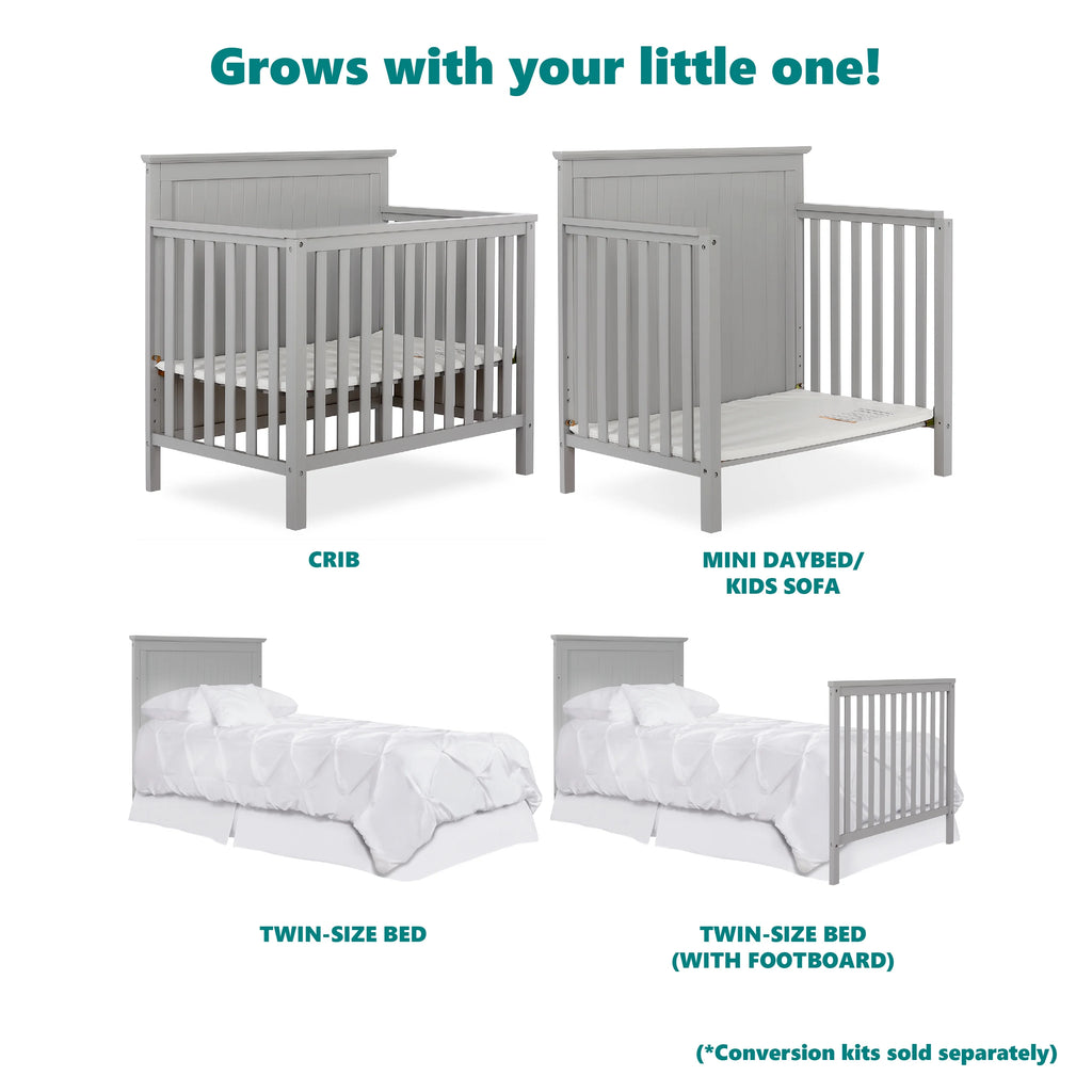 Pebble Grey 4-in-1 Convertible Mini Crib C6417