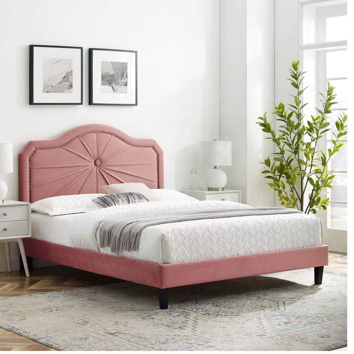 King Platform Bed in Dusty Rose B842