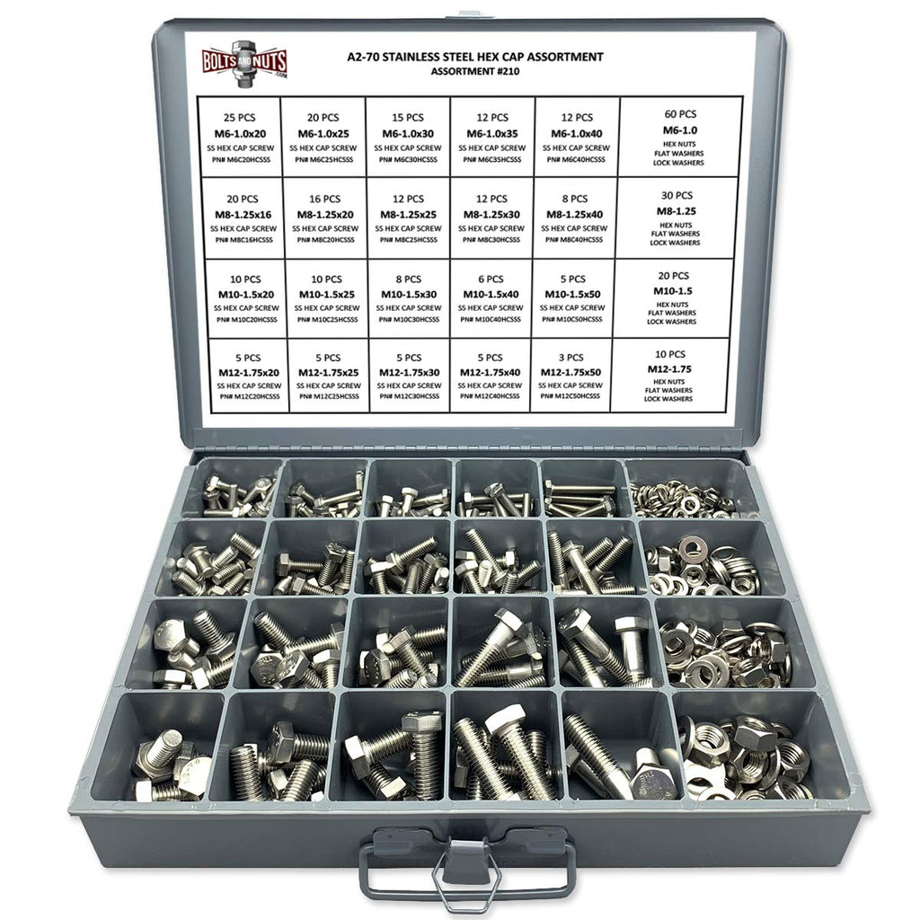 575 Piece Stainless Steel Hex Cap Screws Bolts Nuts Washers Assortment Kit J471