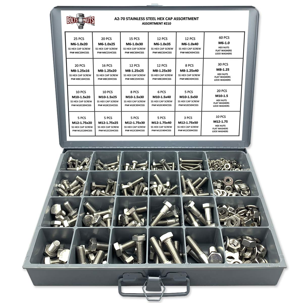 575 Piece Stainless Steel Hex Cap Screws Bolts Nuts Washers Assortment Kit J471