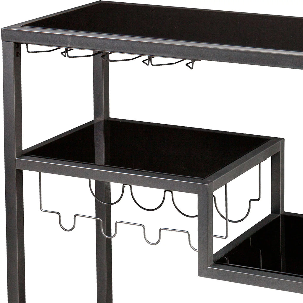 Bar Cart - Gunmetal Gray with Black Glass L3825