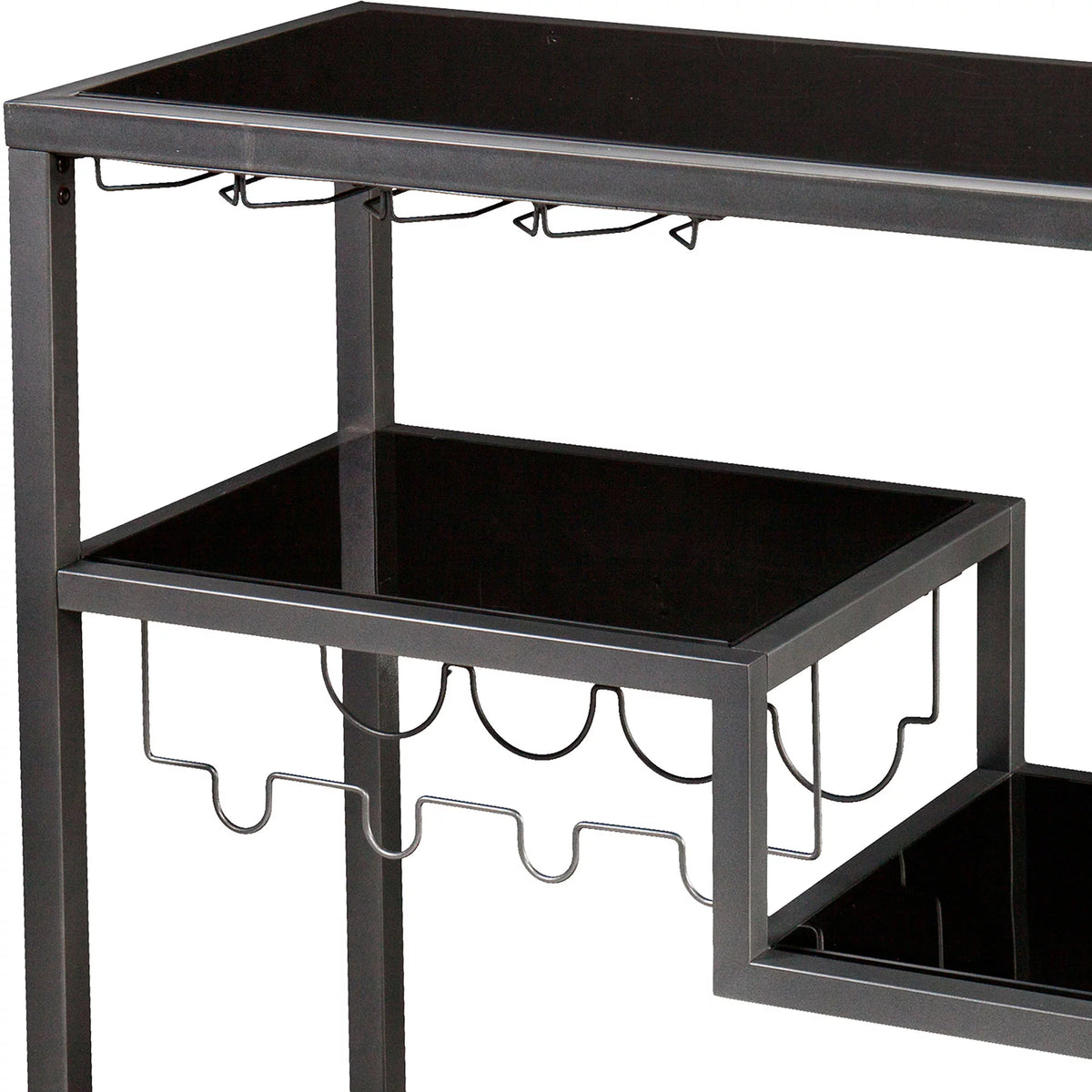 Bar Cart - Gunmetal Gray with Black Glass L3825