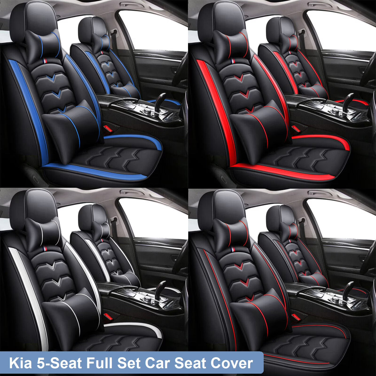 Black&Red Waterproof Leather Car Seat Covers Full Set B142629