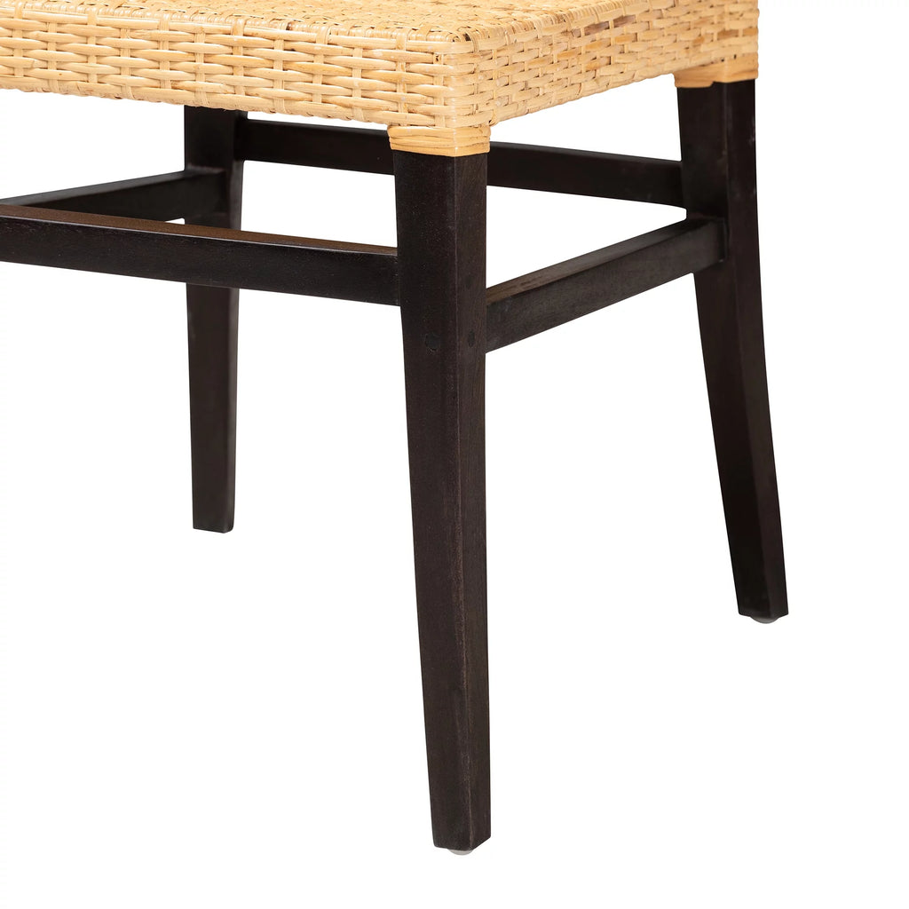 Dark Brown Mahogany Wood and Natural Rattan Dining Chair C3505