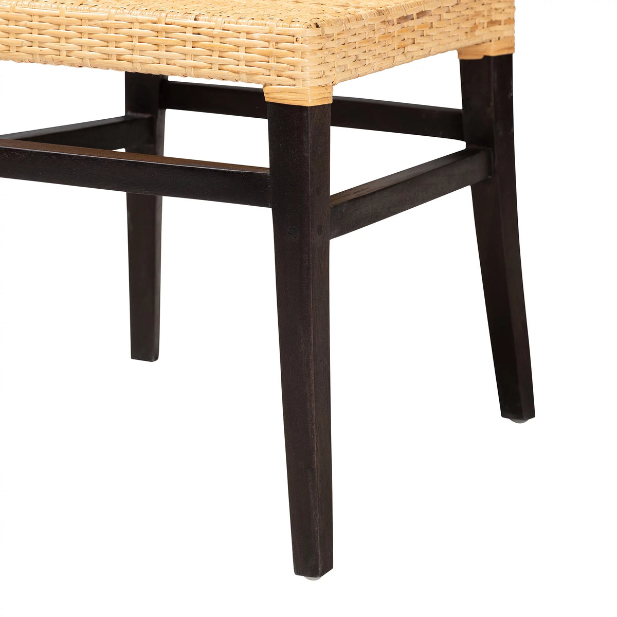 Dark Brown Mahogany Wood and Natural Rattan Dining Chair C3505