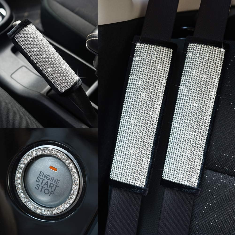 Soft Velvet Seat Belt Shoulder Pads with Rhinestones 4 Pack Set G813018