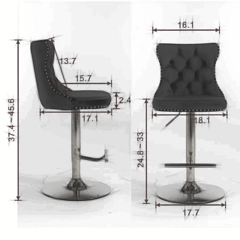 Khaki Velvet Upholstered Swivel Bar Stools, Set of 4 L872