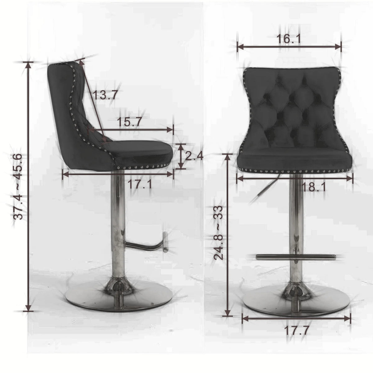 Khaki Velvet Upholstered Swivel Bar Stools, Set of 4 L872