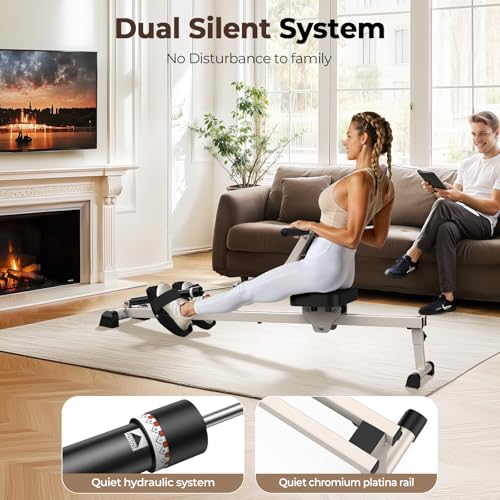 Compact Adjustable Rowing Machine 300LBS Weight Capacity 12 Levels Resistance Foldable Hydraulic Rower Q86963