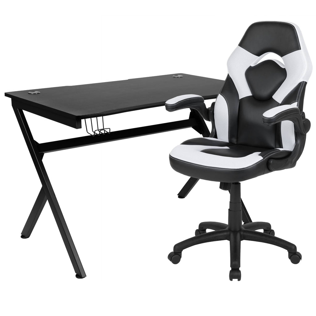 Black Gaming Desk and Racing Chair Set with Cup Holder U918238