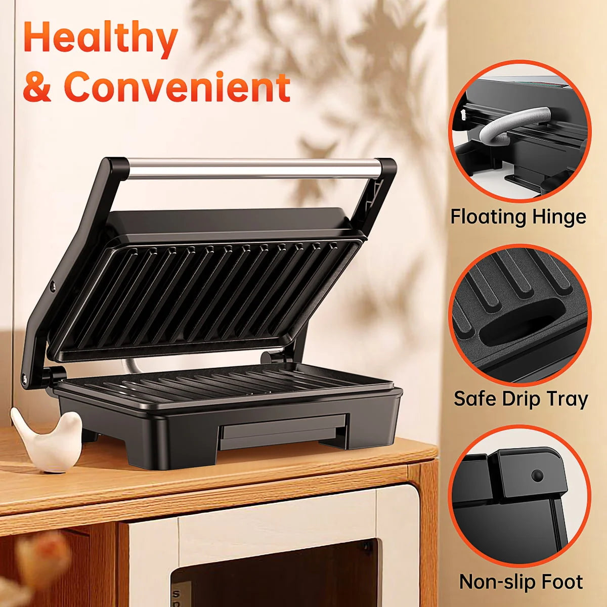 2 Slice Stainless Steel Non-Stick Panini Press X384756