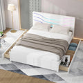 Queen Size White Wood Platform Bed Frame with Headboard and 4 Storage Drawers F8646