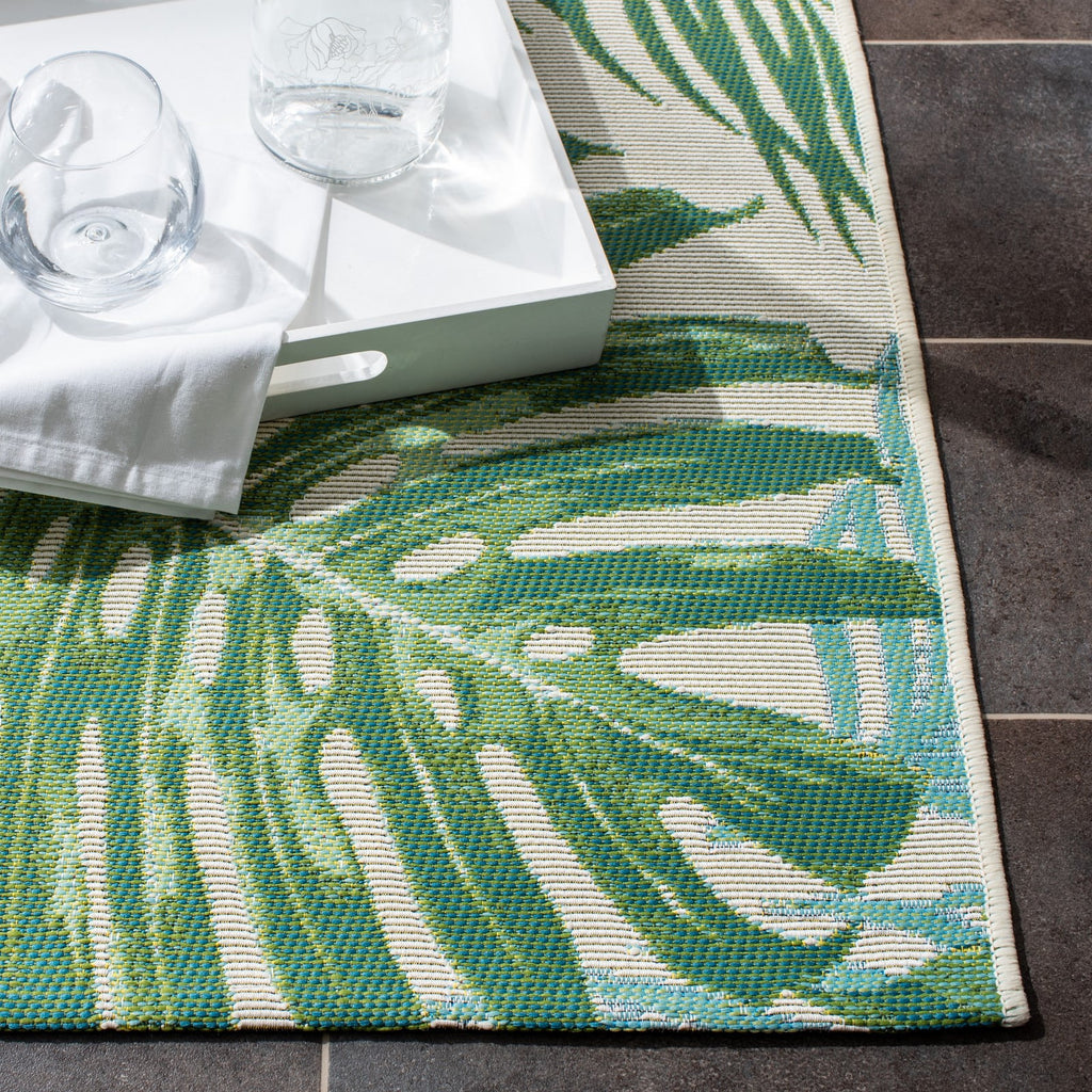 Green/Teal Tropical Palm Leaves Outdoor Area Rug T735