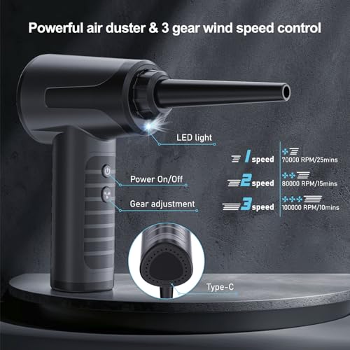 Cordless Electric Air Duster 100000RPM Black J68121