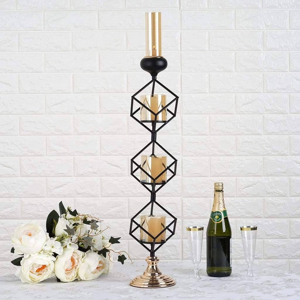 Gold Black Geometric Glass Votive Candle Holders V51345