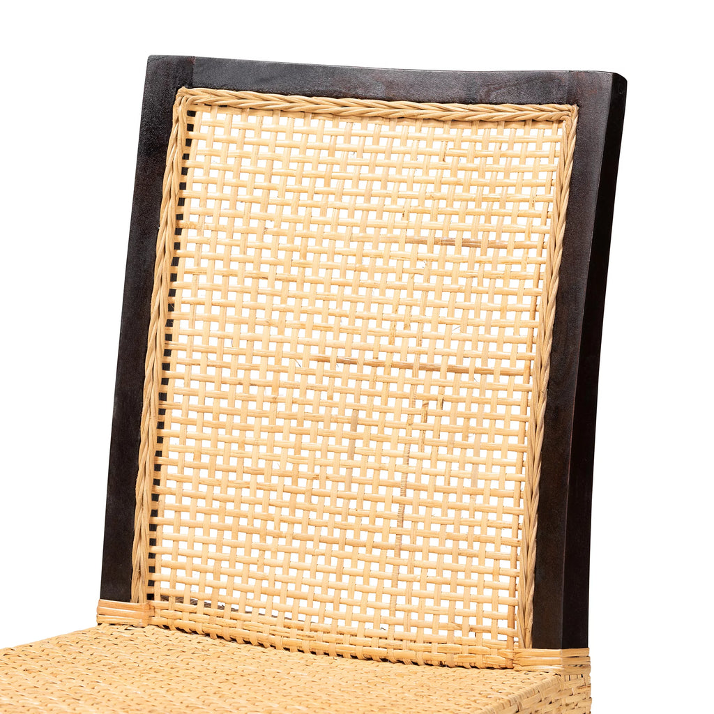 Dark Brown Mahogany Wood and Natural Rattan Dining Chair C3505