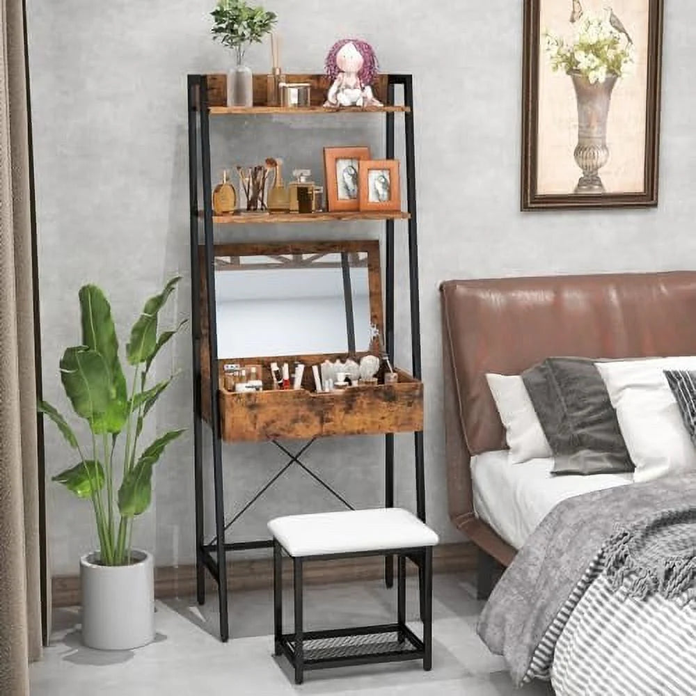 Vanity Table Set with Flip Top Mirror and Cushioned Stool Q2181