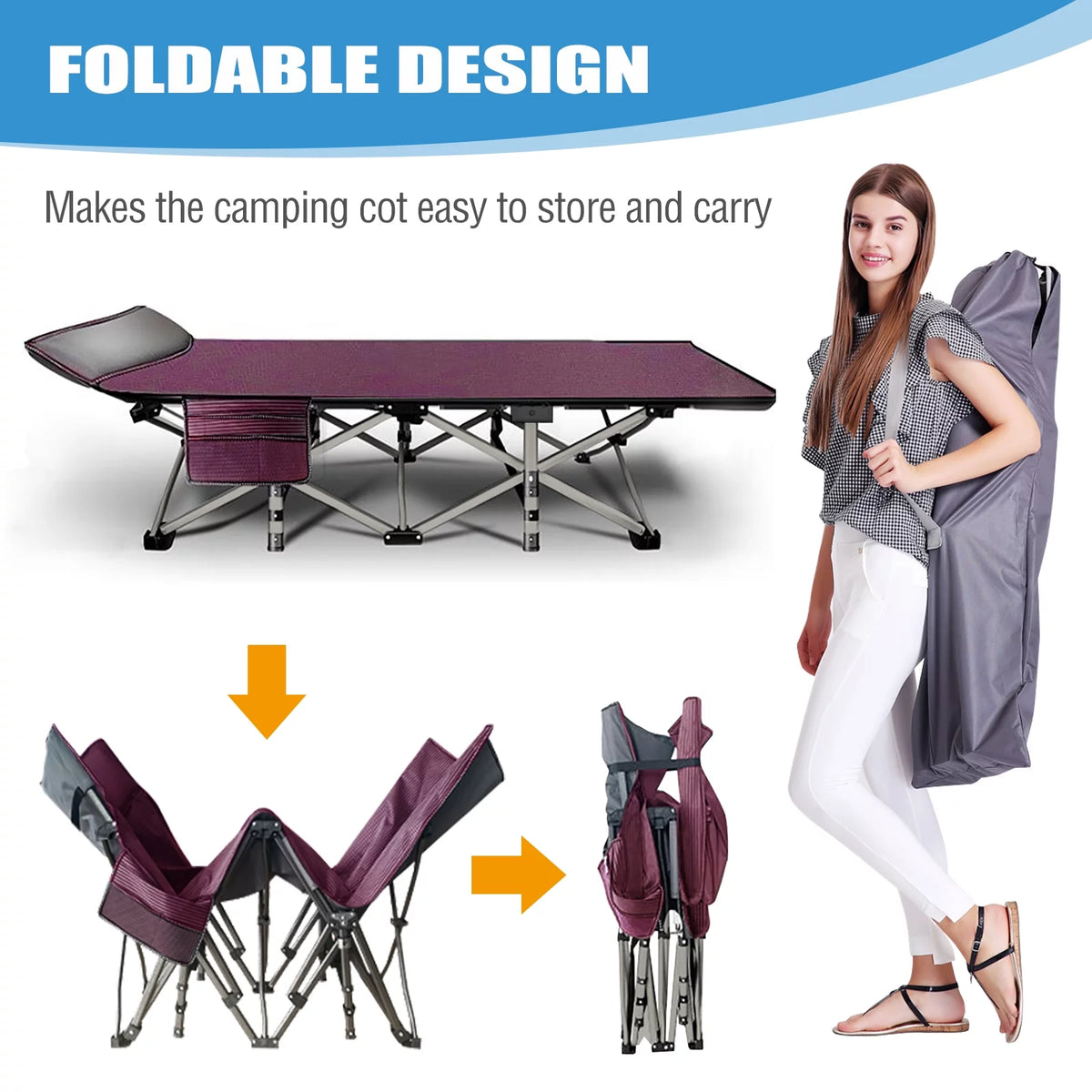 Folding Camping Cot with Cotton Pad & Carry Bag X24858