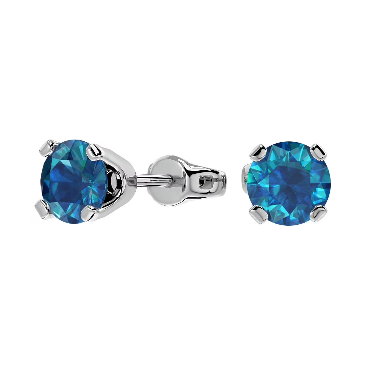 Blue Diamond Stud Earrings in 14 Karat White Gold N43678