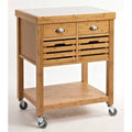 Stainless Steel Top Bamboo Wood Kitchen Cart with Casters F781703