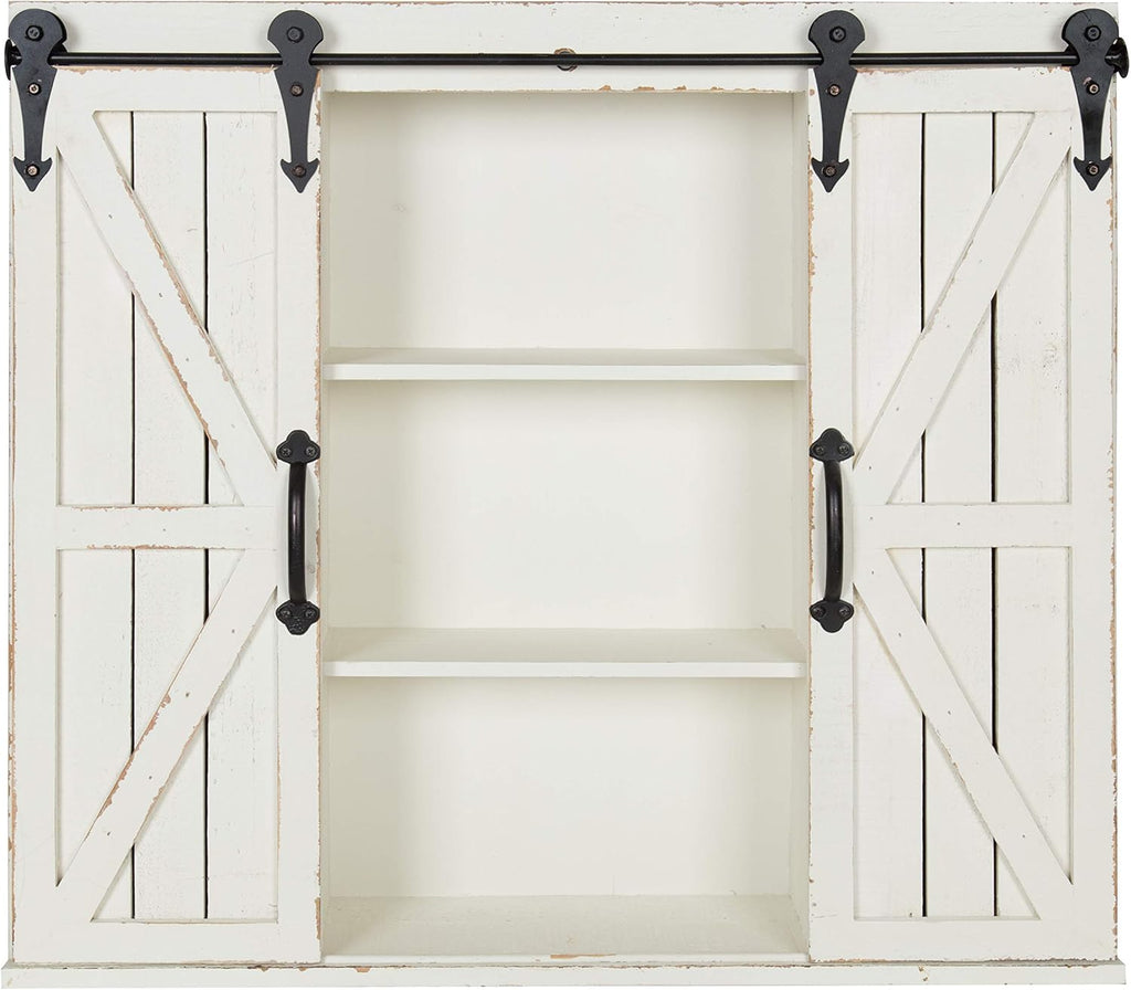 Rustic Gray Wood Wall Storage Cabinet with Two Sliding Barn Doors A351965