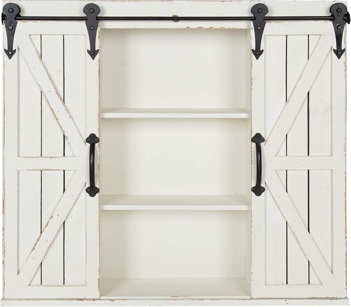Rustic Gray Wood Wall Storage Cabinet with Two Sliding Barn Doors A351965