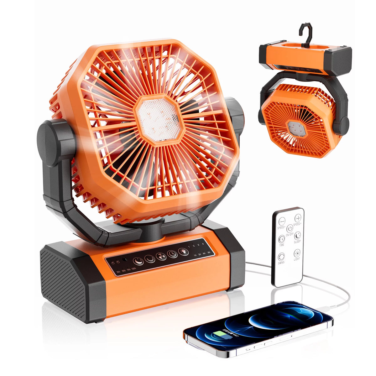 Portable Rechargeable Table Fan with LED Lantern W231