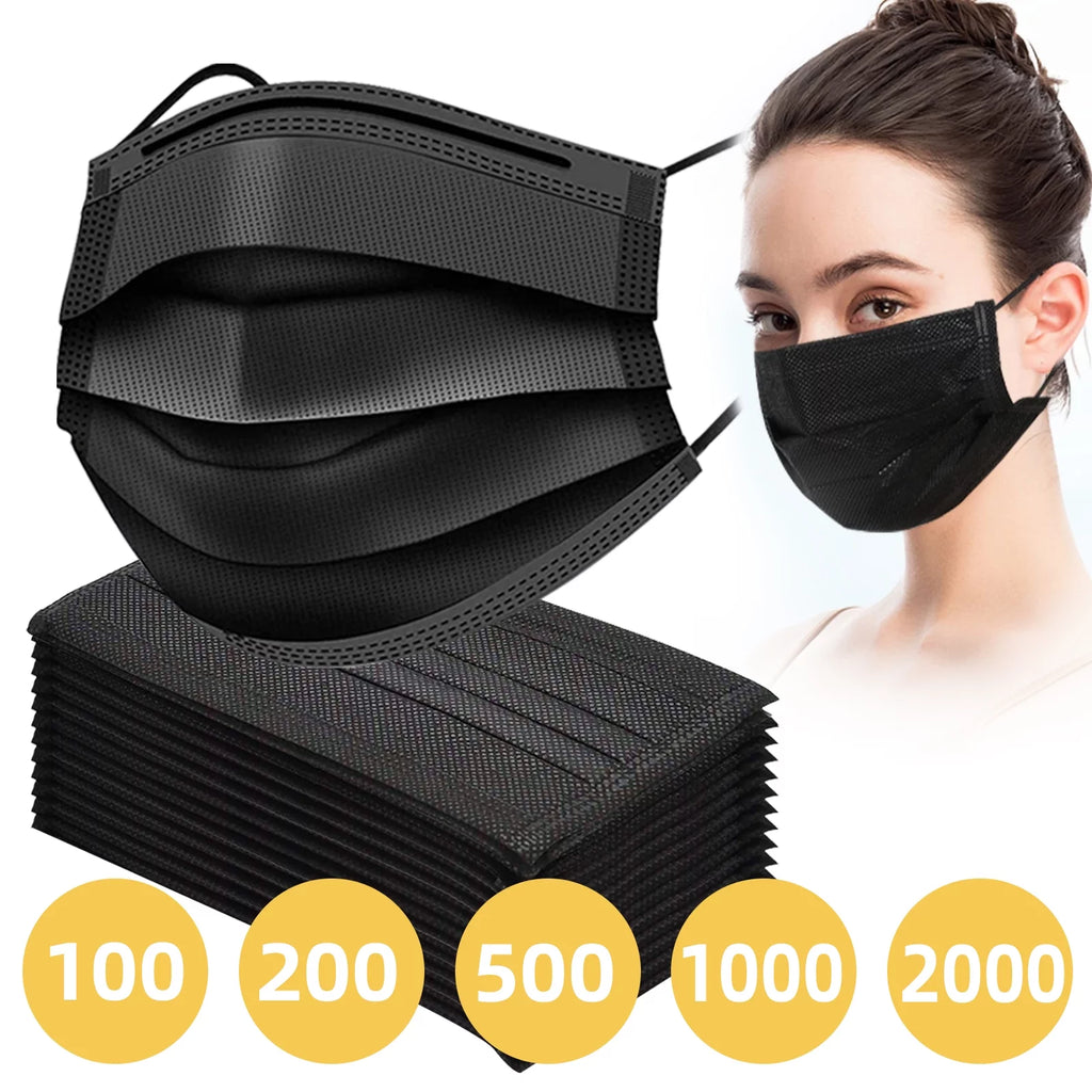 2000 Pack Black 3 Ply Disposable Face Masks F544901