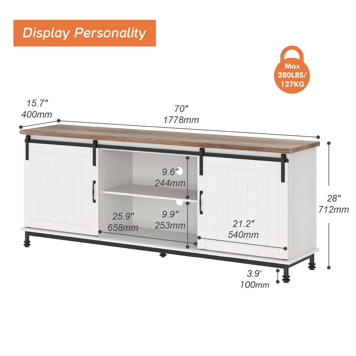 Farmhouse TV Stand with Sliding Barn Door T605801