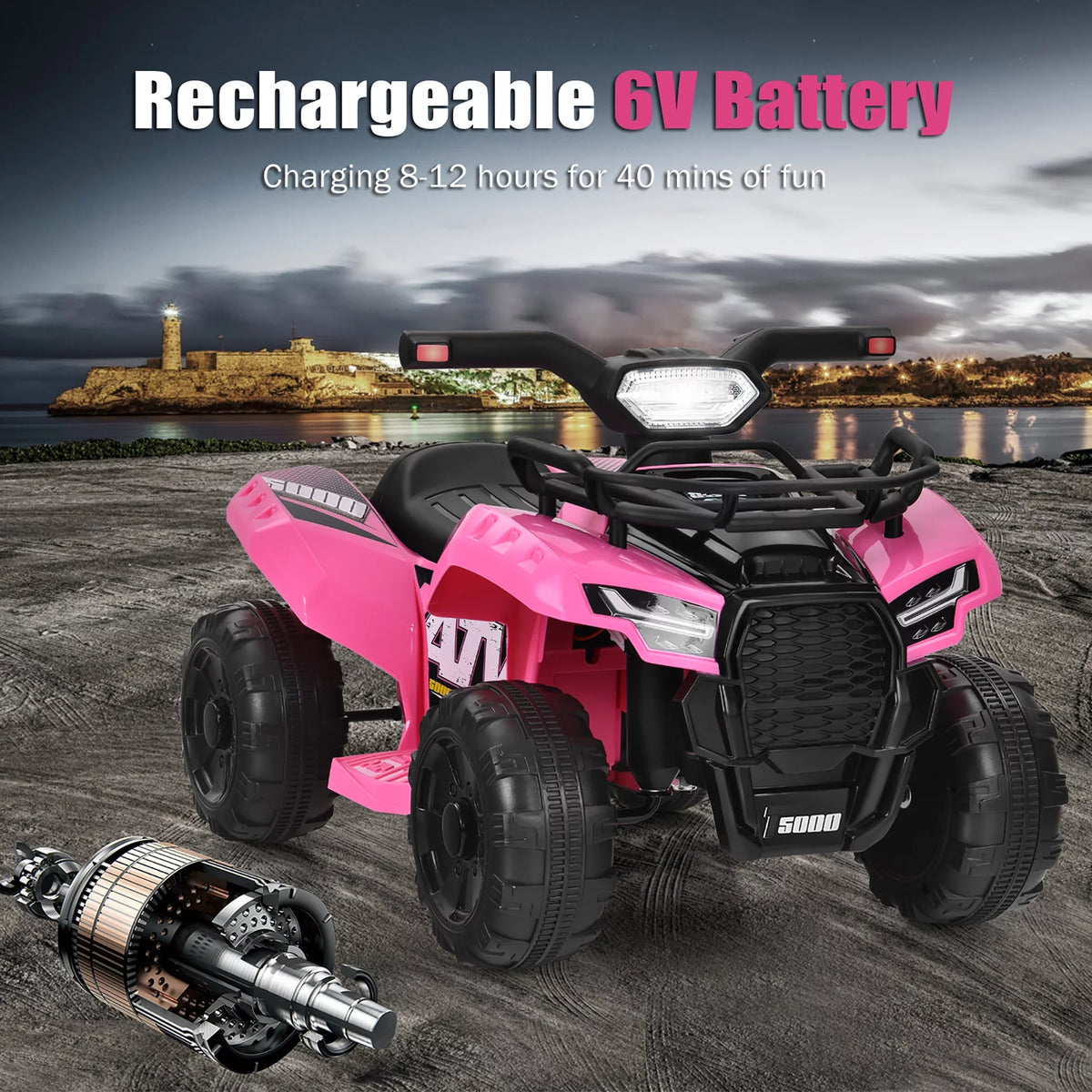6V Kids ATV Quad Electric Ride On Car with LED Light Black P52999