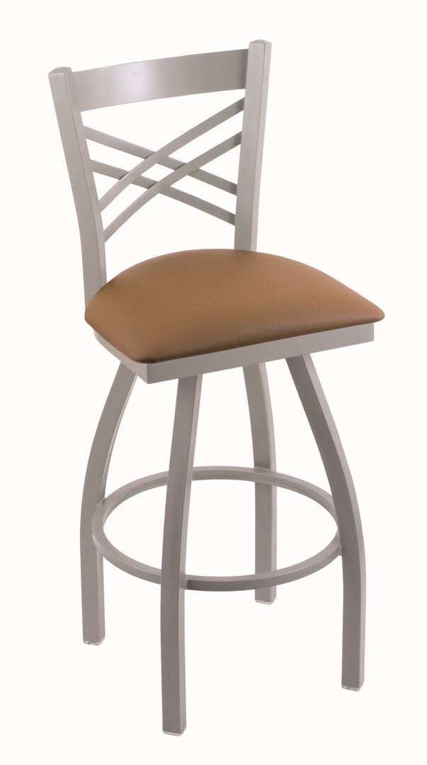 Swivel Bar Stool with Anodized Nickel Finish and Black Vinyl Seat V5870